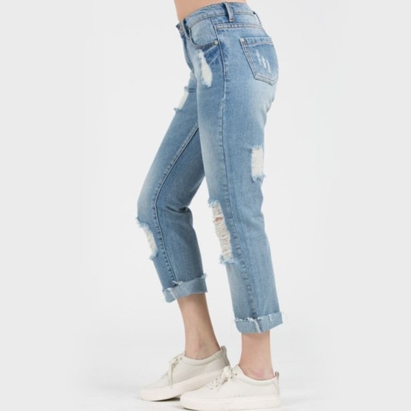 Destroyed Vintage Washed Ankle Cut Boyfriend Jeans - Picture 5 of 5